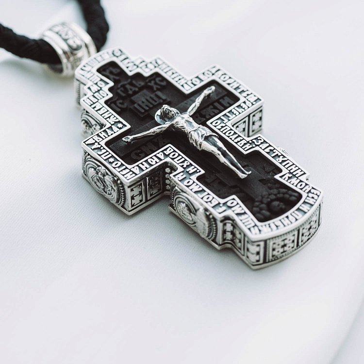 Чоловічий православний хрест з ебенового дерева і срібла (на шнурі) эбен від ювелірного магазину Онікс - 10