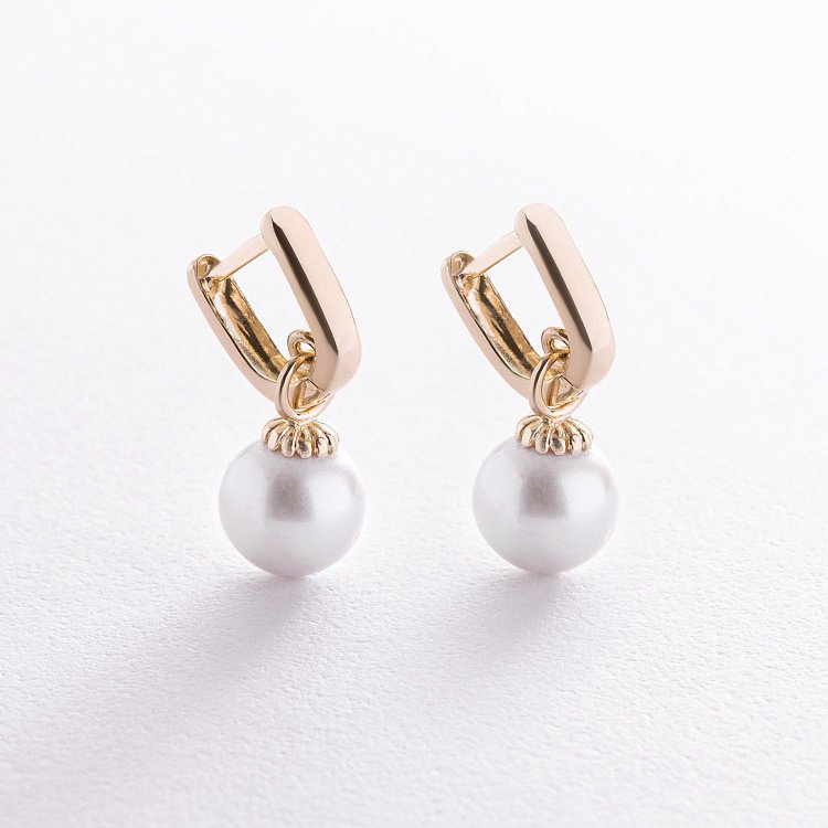 Серьги в желтом золоте (культ. пресн. жемчуг) с08588 от ювелирного магазина Оникс