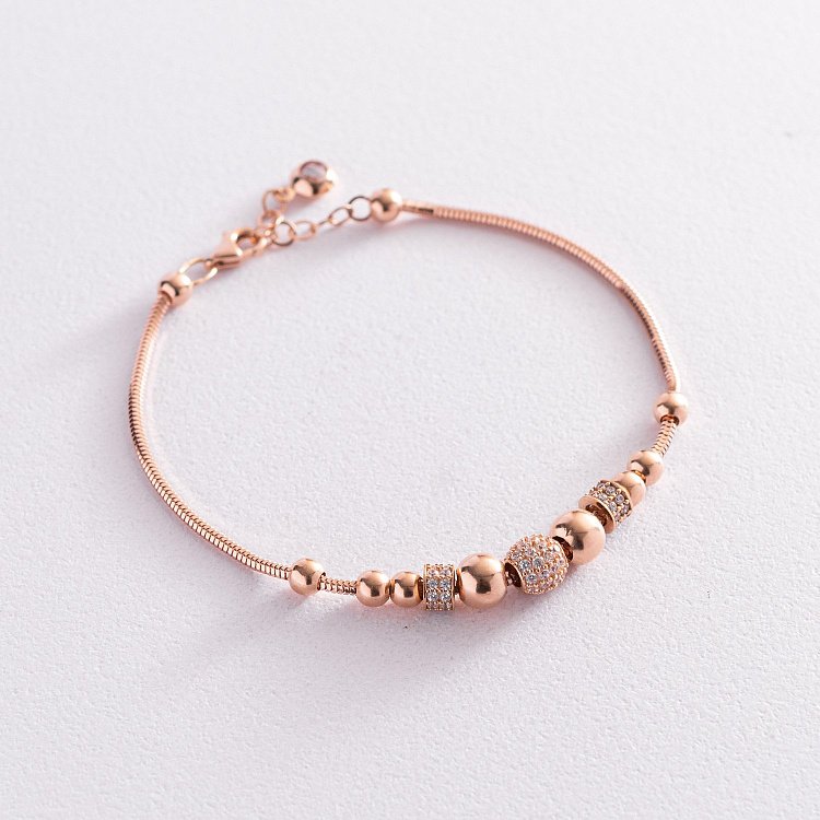 Браслет "Шарики" в красном золоте (фианиты) б04979 от ювелирного магазина Оникс