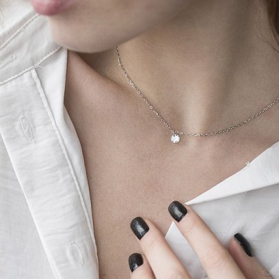 Срібне кольє з одним фіанітом 181092 №2