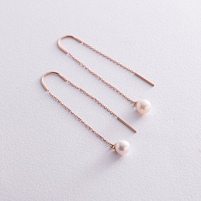 Сережки - протяжки з перлами (червоне золото) с08268 №7