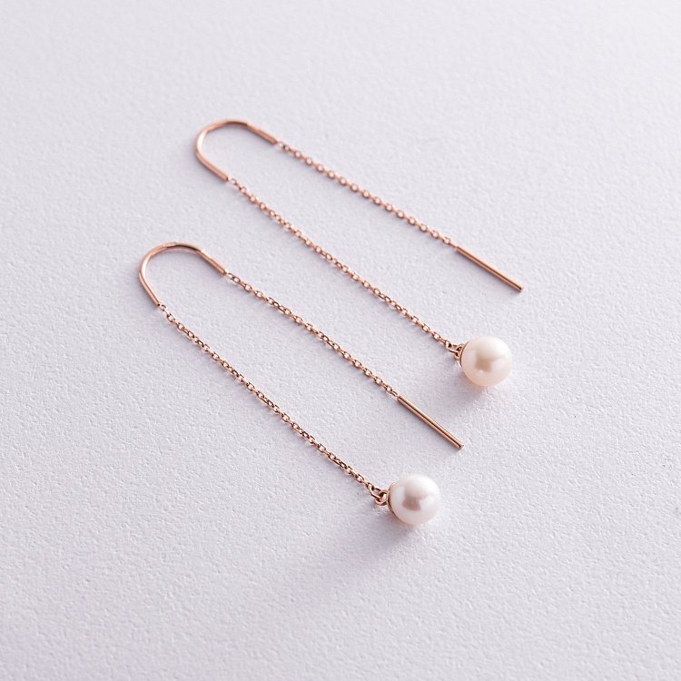 Сережки - протяжки з перлами (червоне золото) с08268 від ювелірного магазину Онікс - 6