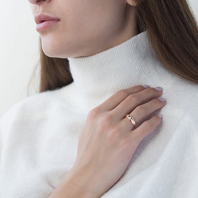 Золотое кольцо Сердце с фианитом к06414 №2