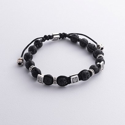 Браслет "Герб Украины - Тризуб" из вулканического камня и серебра 1290