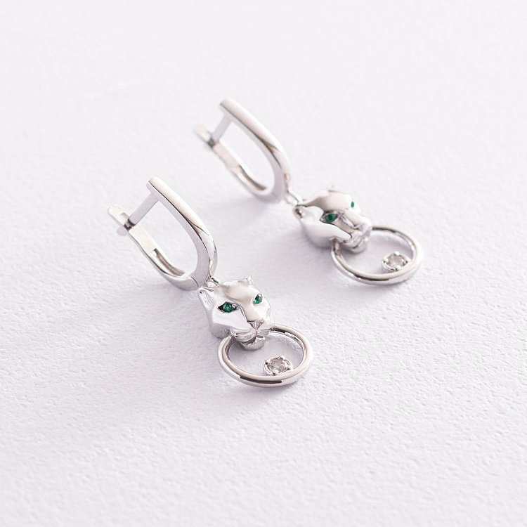 Серьги "Пантеры" в белом золоте (фианиты) с07474 от ювелирного магазина Оникс