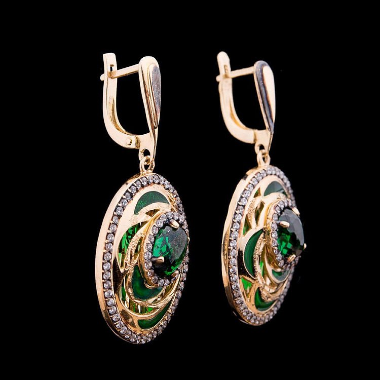 Золотые серьги (фианиты, эмаль) с03611 - 3 Золотые серьги (фианиты, эмаль) с03611 от ювелирного магазина Оникс - 3