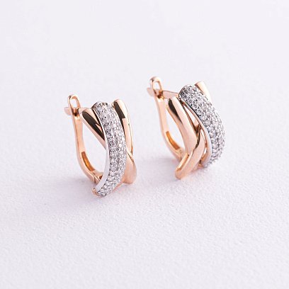 Серьги в красном золоте с фианитами с04522