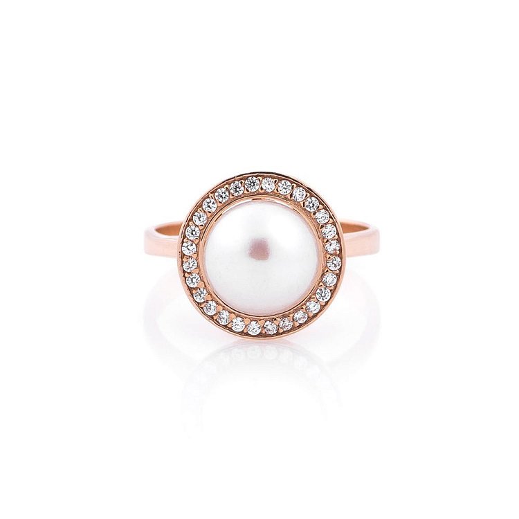 Золотое кольцо (культ. пресн. жемчуг, фианиты) к02888 от ювелирного магазина Оникс - 2