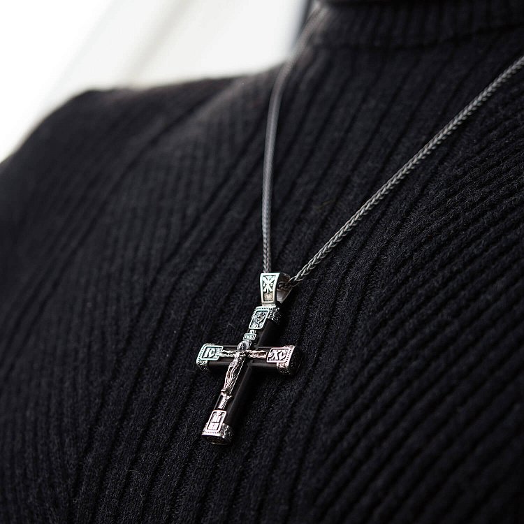 Срібний хрест "Розп'яття. Спаси та Збережи" з ебеновим деревом 981 від ювелірного магазину Онікс - 10