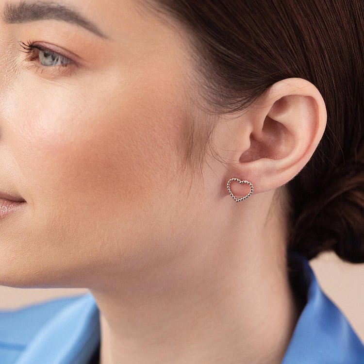 Серьги - пусеты "Сердечки" в красном золоте с08445 от ювелирного магазина Оникс - 1