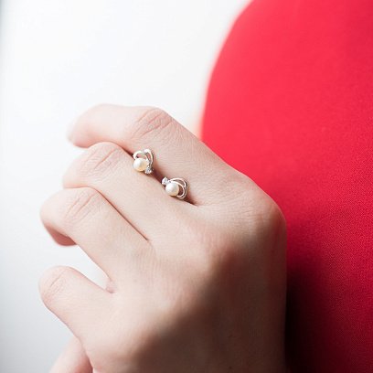 Серебряные серьги-гвоздики (культ. пресн. жемчуг, фианит) 12645 №7