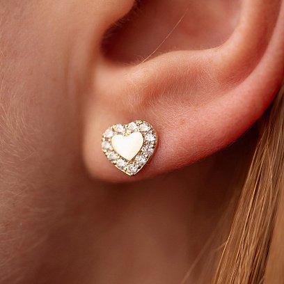 Сережки - пусети "Сердечки" з фіанітами (жовте золото) с08110 №4