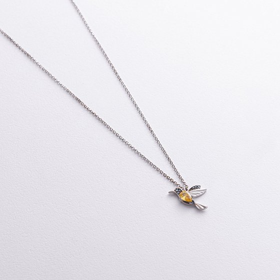 Серебряное колье "Колибри" с фианитами 5301 №3