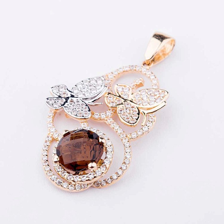 Золотая подвеска "Бабочки" с фианитами п02224 от ювелирного магазина Оникс - 1