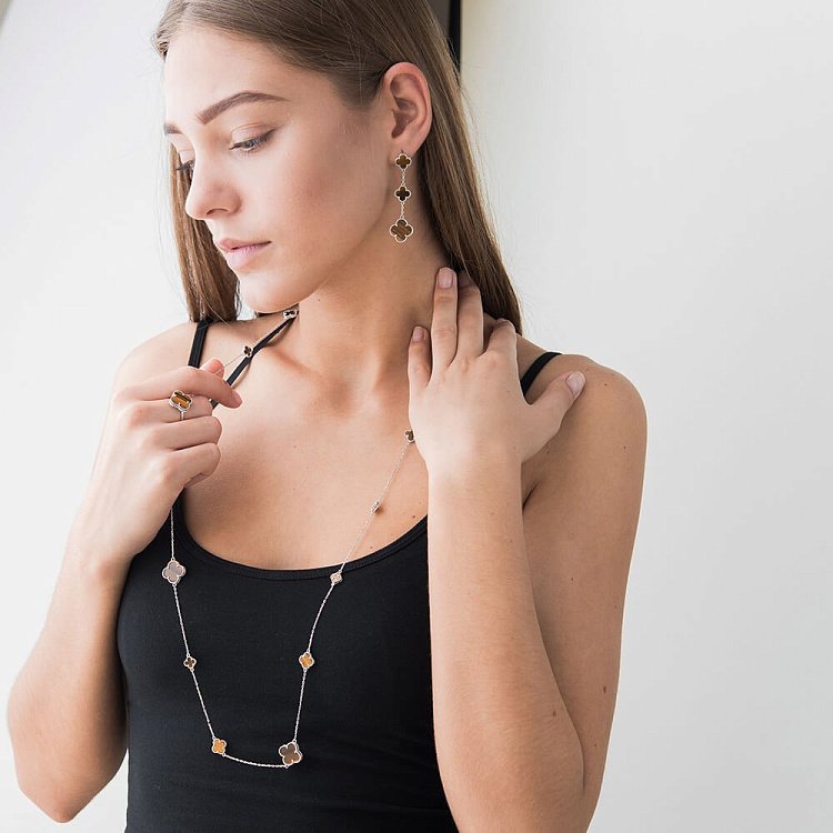 Срібне кольє "Конюшина" (тигрове око) 18200 від ювелірного магазину Онікс - 5