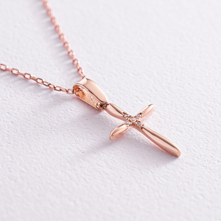 Золотое колье "Крестик" с фианитами кол02189 от ювелирного магазина Оникс - 3