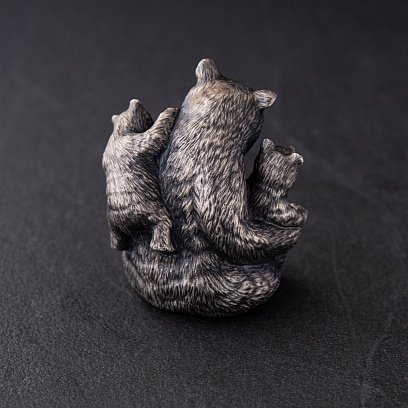 Серебряная фигура ручной работы "Медведица мама с медвежатами" 23162 №3