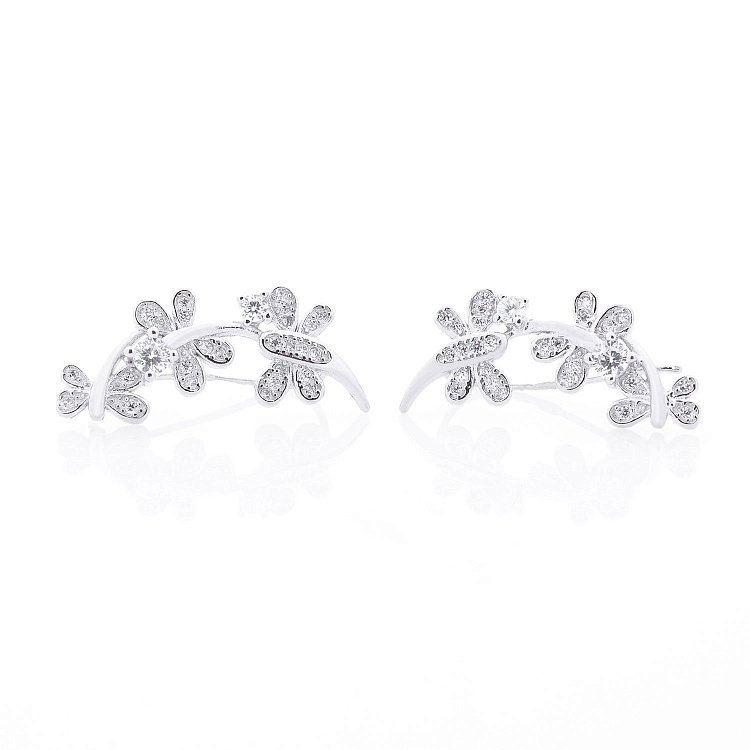 Серебряные серьги "Бабочки" (фианит) 122466 от ювелирного магазина Оникс - 1