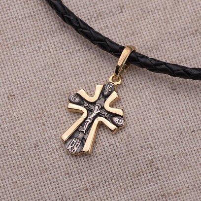 Срібний дитячий хрестик "Розп'яття. Спаси і Збережи" з позолотою 131803 №7