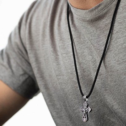 Срібний хрест "Розп'яття. Спаси та Збережи" з ебеновим деревом mini 1071 №6