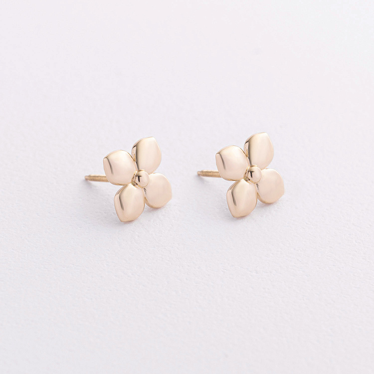 Сережки - пусети "Конюшина" в жовтому золоті с09616 від ювелірного магазину Онікс - 3