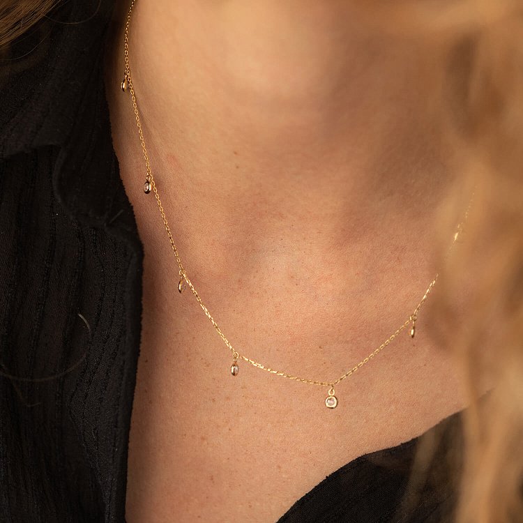 Кольє з жовтого золота з фіанітами кол01378 від ювелірного магазину Онікс - 5