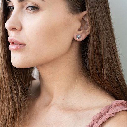 Золотые серьги-пусеты "Клевер" (черные фианиты) с06862 №2