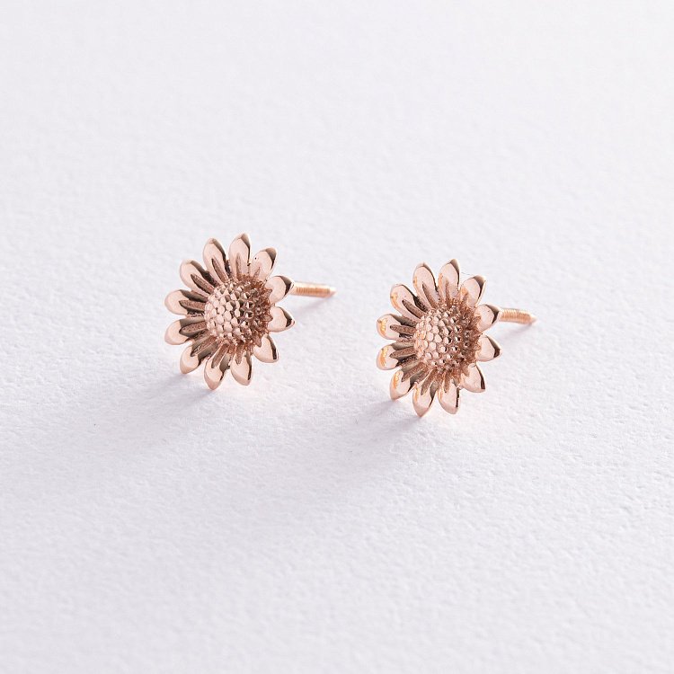 Сережки - пусети "Соняшники" у червоному золоті с08274 від ювелірного магазину Онікс - 4