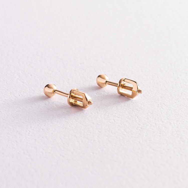 Сережки - пусети "Кульки" в жовтому золоті (0.4 см) с07322 від ювелірного магазину Онікс - 5