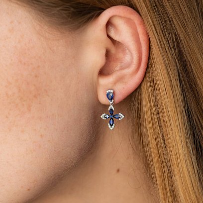 Золотые серьги - пусеты (сапфиры, бриллианты) сб0493gm №4