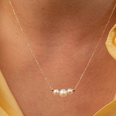 Колье с шариками и жемчугом (красное золото) кол02406 №5