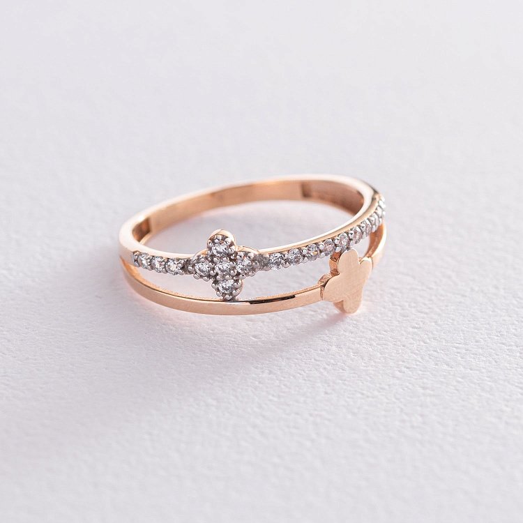 Золотое кольцо "Клевер" с фианитами к05169 от ювелирного магазина Оникс