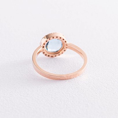 Золотое кольцо с голубым и белыми фианитами к06759 №4