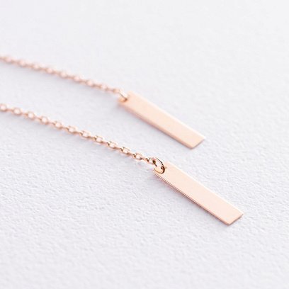 Золотые серьги - пусеты на цепочке (фианиты) с07249 №4