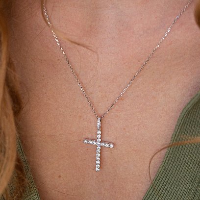 Крестик в белом золоте с бриллиантами пб0292cha №4