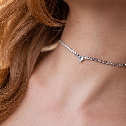 Серебряное колье - чокер "Сердечко" с фианитами 181258 №3