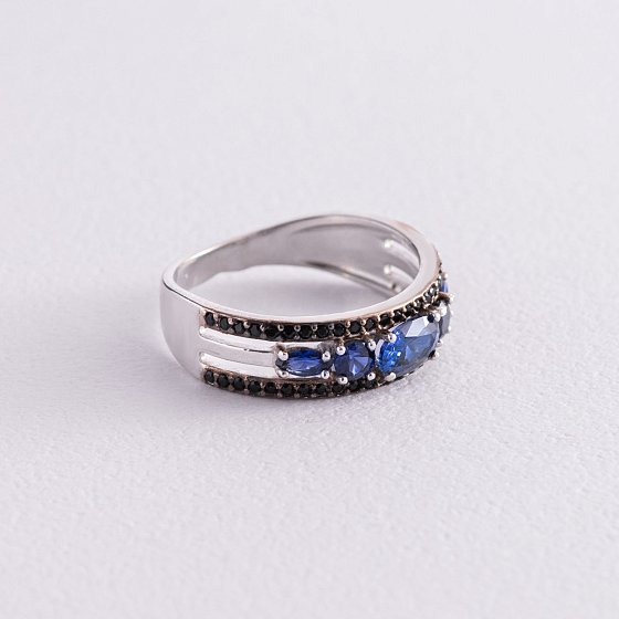 Серебряное кольцо с сапфирами и фианитами 1362/1р-HSPH №4