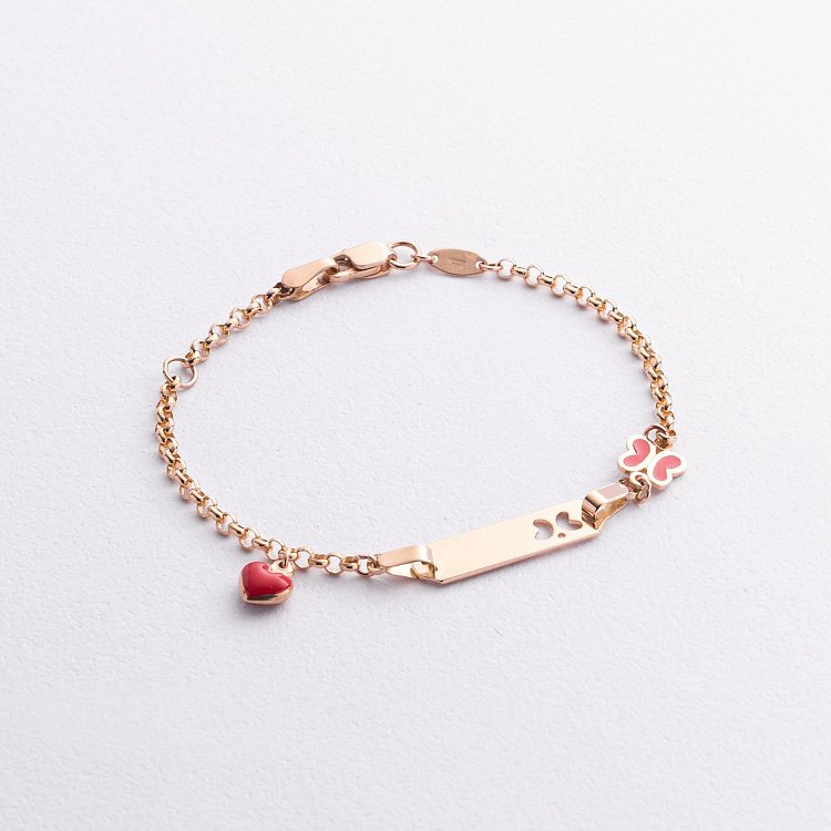 Детский браслет "Бабочка и сердечко" с эмалью б02587 от ювелирного магазина Оникс