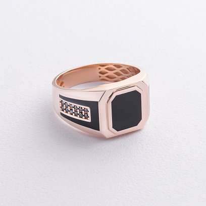 Мужская золотая печатка с фианитами и эмалью к08224 №3