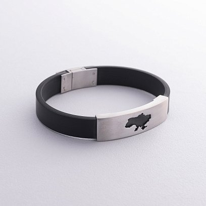 Каучуковий браслет "Карта України" зі срібними вставками 10812