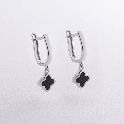 Сережки "Конюшина" в білому золоті (емаль) с07535