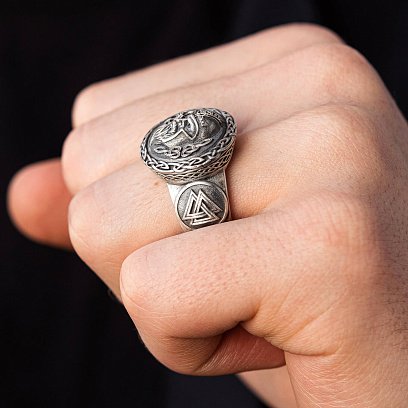 Мужское серебряное кольцо "Викинг" 424 №12