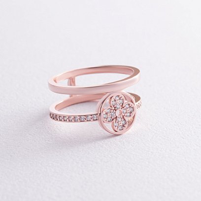 Кольцо "Клевер" в красном золоте (фианиты) к07350 №5
