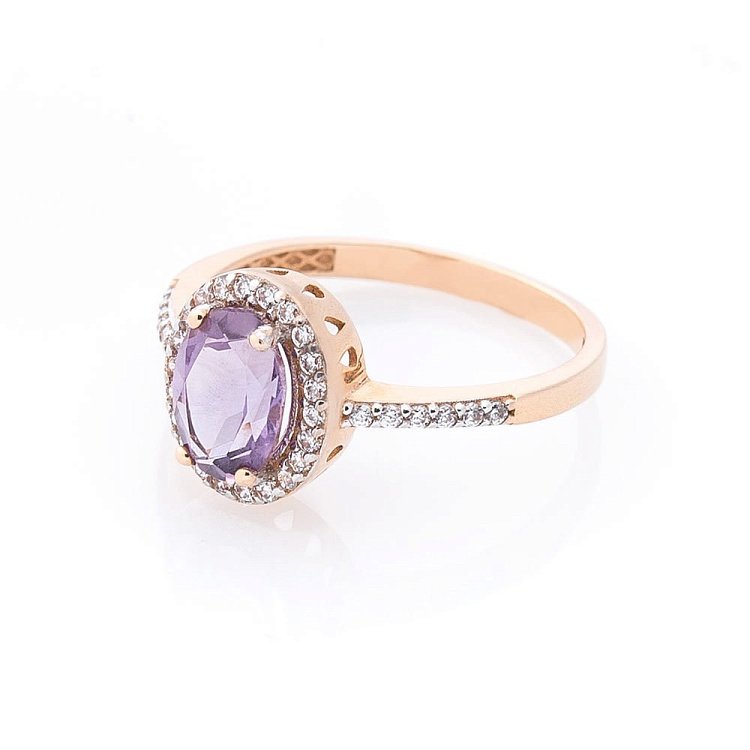 Золота каблучка з аметистом і фіанітами к04654 від ювелірного магазину Онікс - 3