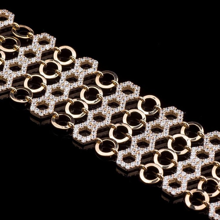 Золотой женский браслет из желтого золота с фианитами б01652 от ювелирного магазина Оникс - 1