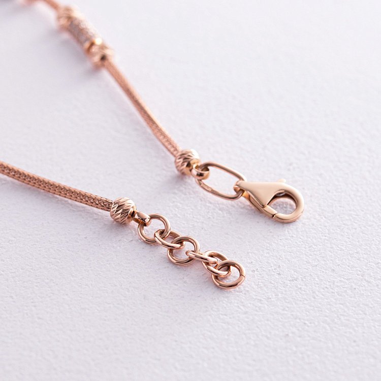 Золотий браслет "Сердечко з ключиком" (фіаніт) б04007 від ювелірного магазину Онікс - 4