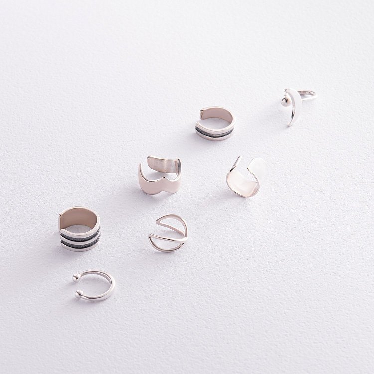 Серебряная серьга - каффа "Линии" 123108 от ювелирного магазина Оникс - 6