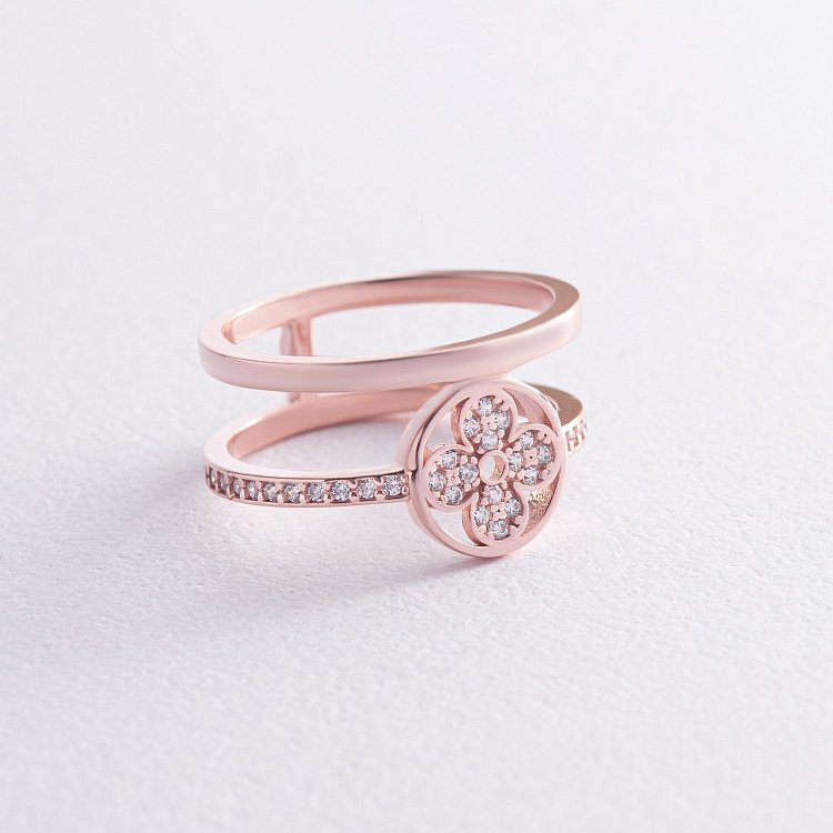 Кольцо "Клевер" в красном золоте (фианиты) к07350 от ювелирного магазина Оникс - 4