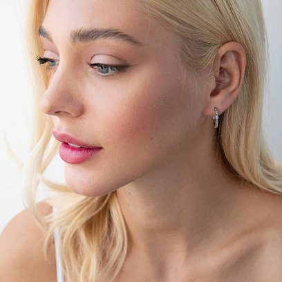 Серебряные серьги - пусеты с фианитами 4914 №5