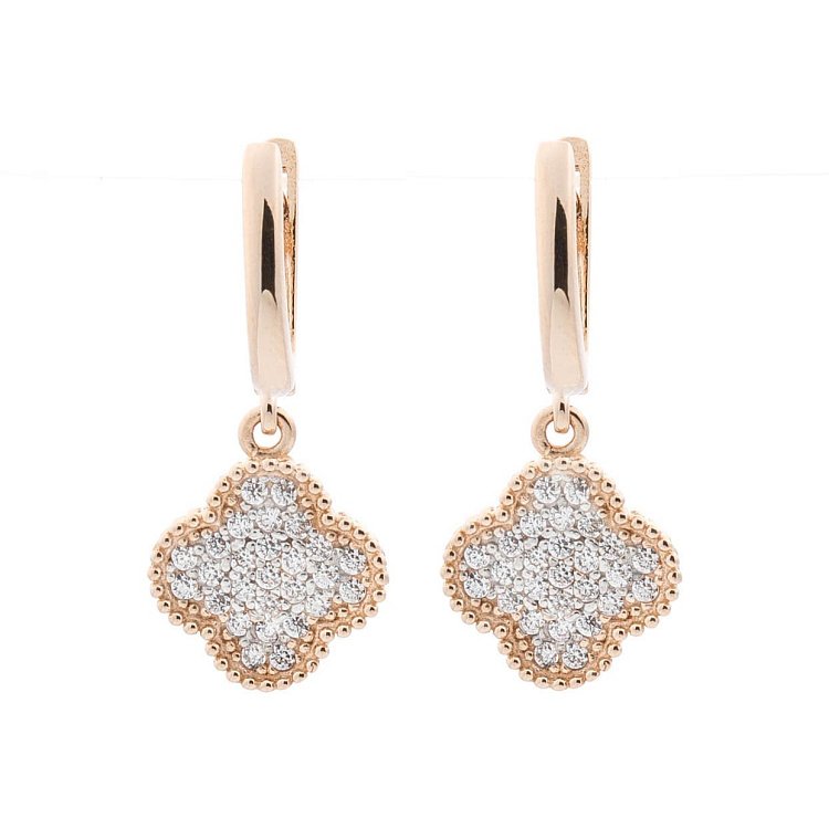 Золотые серьги "Клевер" с фианитами с05523 от ювелирного магазина Оникс